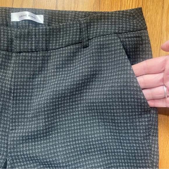 Anine Bing Tuxedo Houndstooth Gray Pants Work